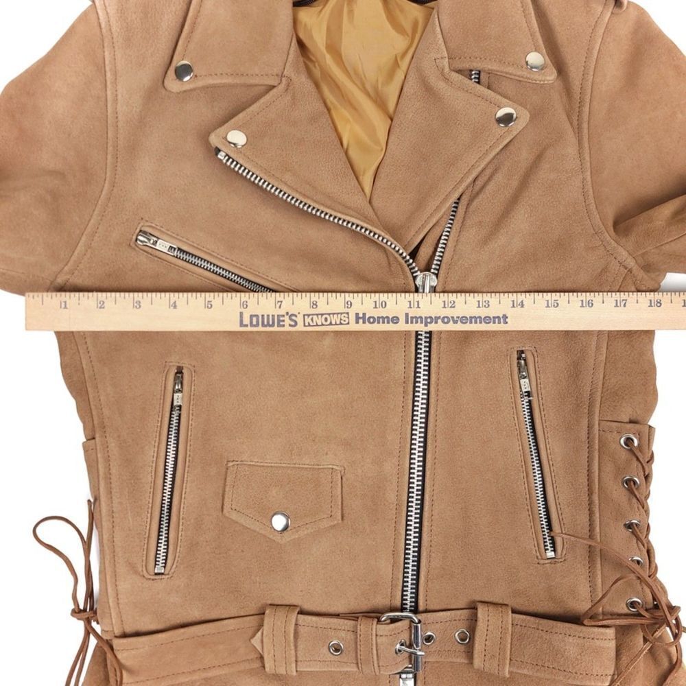 Genuine Leather Corset Lace Up Side Leather Biker Moto Jacket Tan Brown Camel XS - Picture 3 of 9